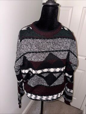 Vintage Men's Crewneck Sweater - Black, Gray, White, Brown